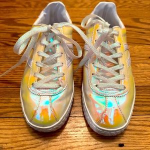 Holographic iridescent Trenton for J. Crew sneakers, size 7.  Eye catching!